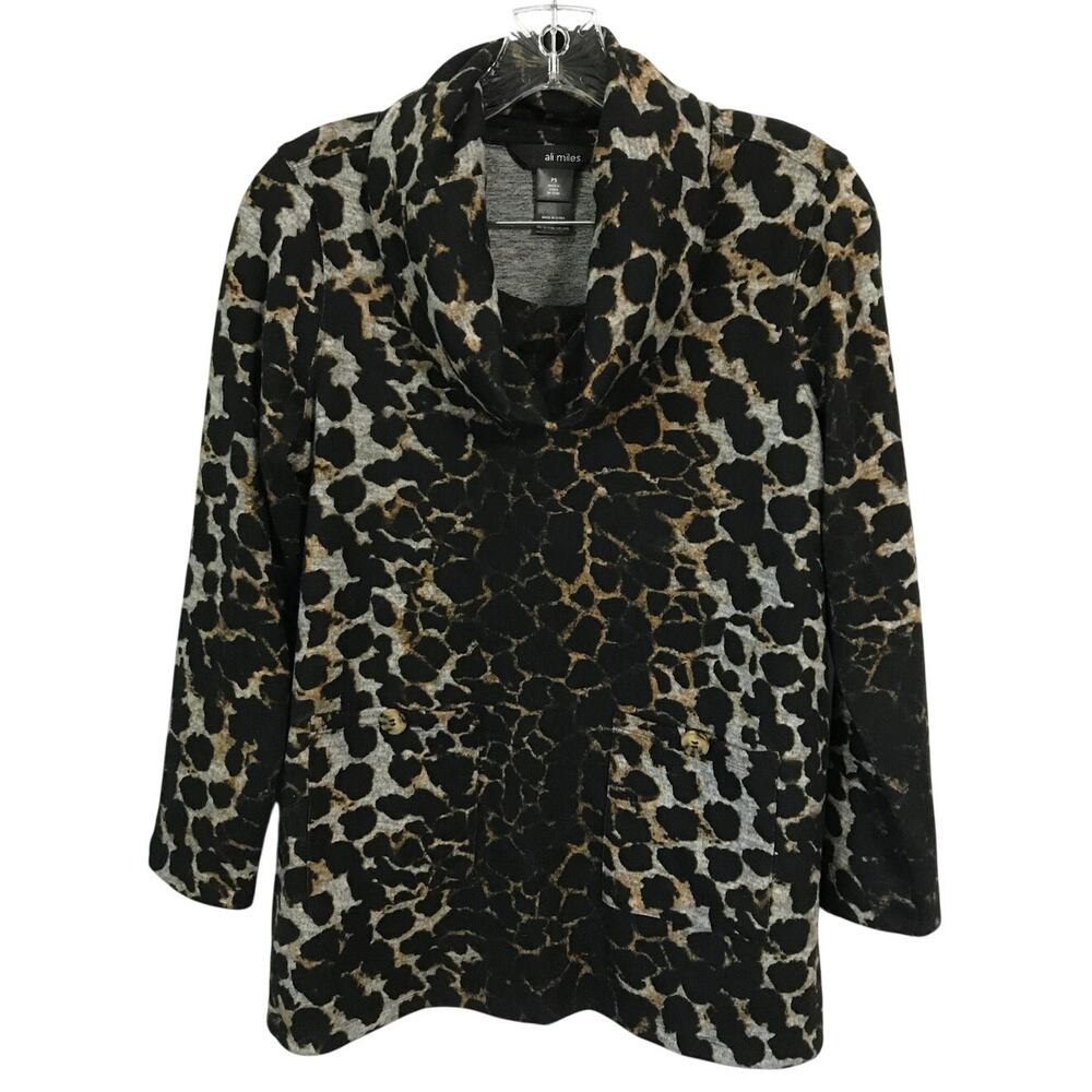 Ali Miles Blouse Top Small Womens Petite Animal Print Cowl Neck Long Sleeve S